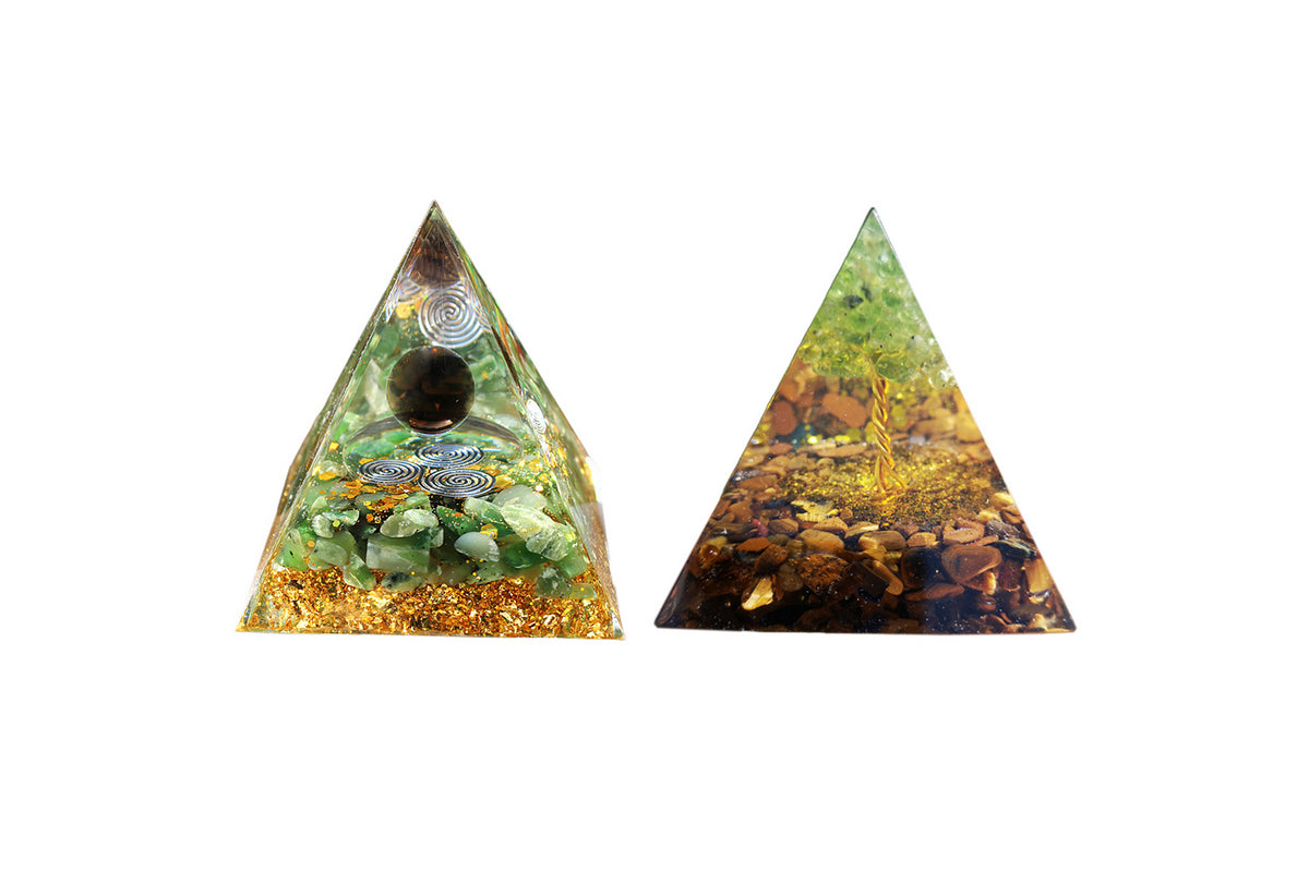 2Pcs Orgonite Pyramid For Positive Energy Chakra Healing Crystal And Stone Orgone-Green Crystal And Green Tree