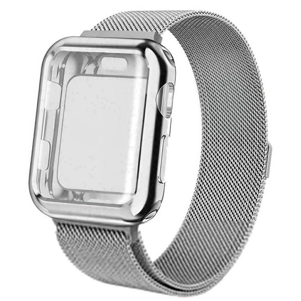 Metal Band Compatible for Apple Watch iWatch Band with Screen Protective Case -Silver