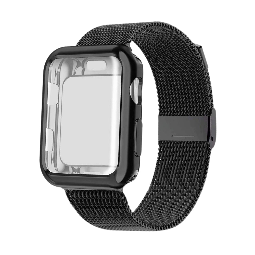 Metal Watch Band Strap with Screen Protective Case for Apple Watch iWatch 42mm Black and Silver