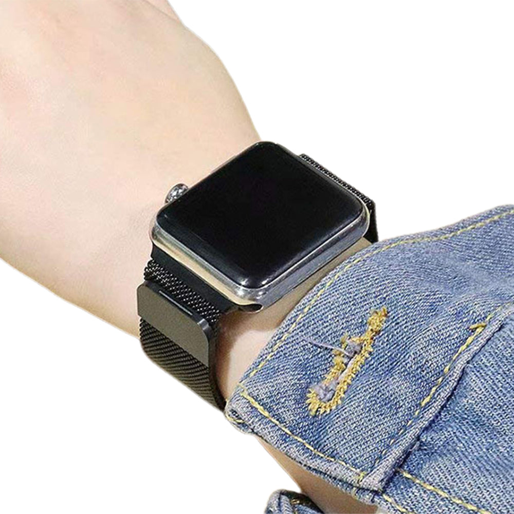Metal Watch Band Strap with Screen Protective Case for Apple Watch iWatch 38mm-Black and Silver