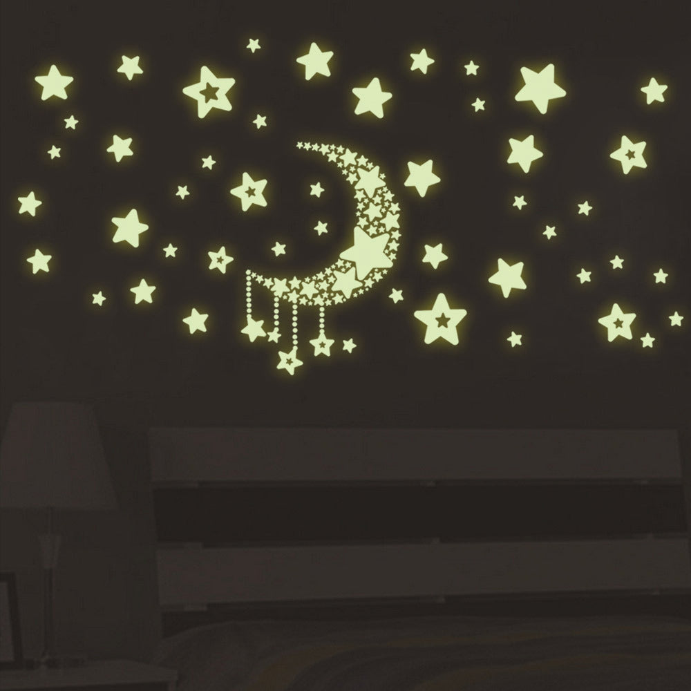 2 Sets Self Adhesive Glow in Dark Moon Star Wall Sticker Wallpaper Home Decor