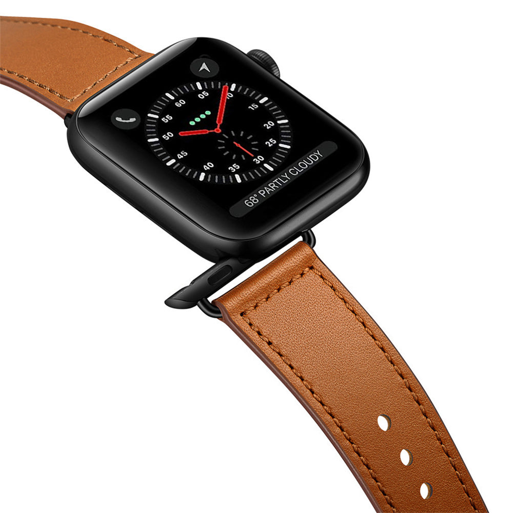 Genuine Leather Watch Band Compatible with Apple Watch 38/40mm-Brown