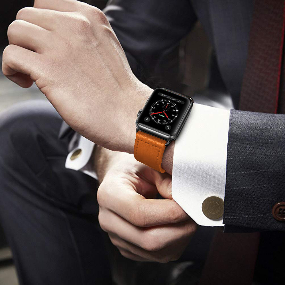Genuine Leather Watch Band Compatible with Apple Watch 38/40mm-Brown
