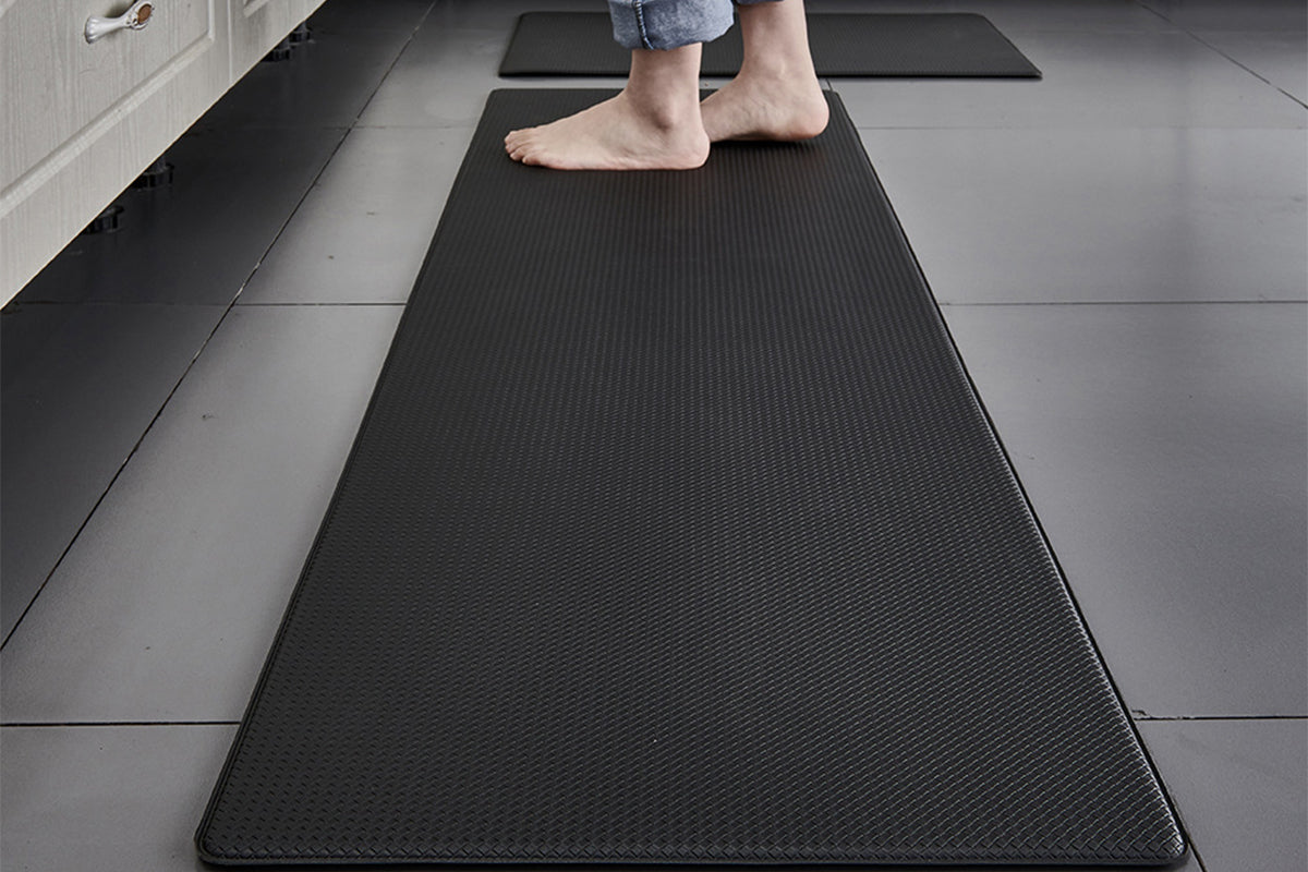 PU Leather Kitchen Rug Mats Durable Anti-Slip Absorbent Dirt-Resistant Kitchen Rug Mat-Black