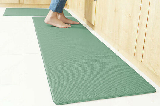 PU Leather Kitchen Rug Mats Durable Anti-Slip Absorbent Dirt-Resistant Kitchen Rug Mat-Green