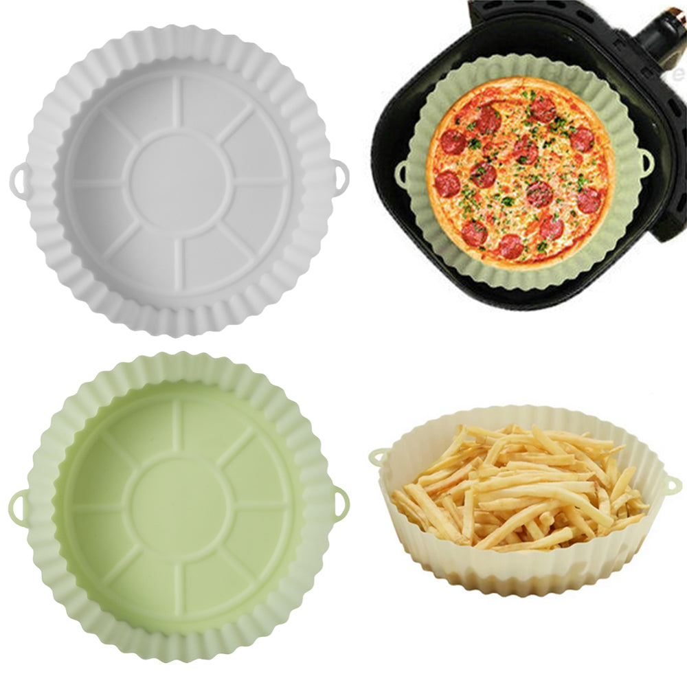 2pcs Silicone Air Fryer Liner Reusable Round Baking Tray Air Fryer Basket -White and Light green