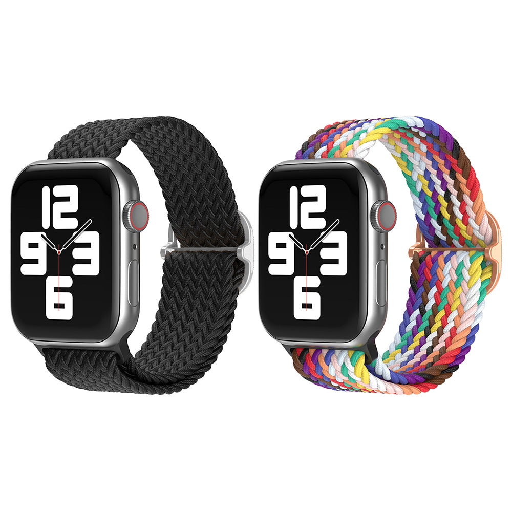 2Pcs Nylon Braided Strap for Apple Watch 38mm 40mm Black and Colorful