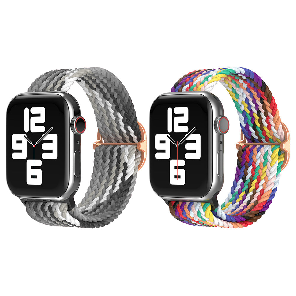 2Pcs Nylon Braided Strap for Apple Watch 38mm 40mm Grey and Colorful