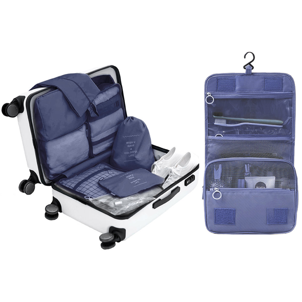 8Pcs Packing Cubes Travel Pouches Luggage Organizer Clothes Suitcase Storage Bag -Navy