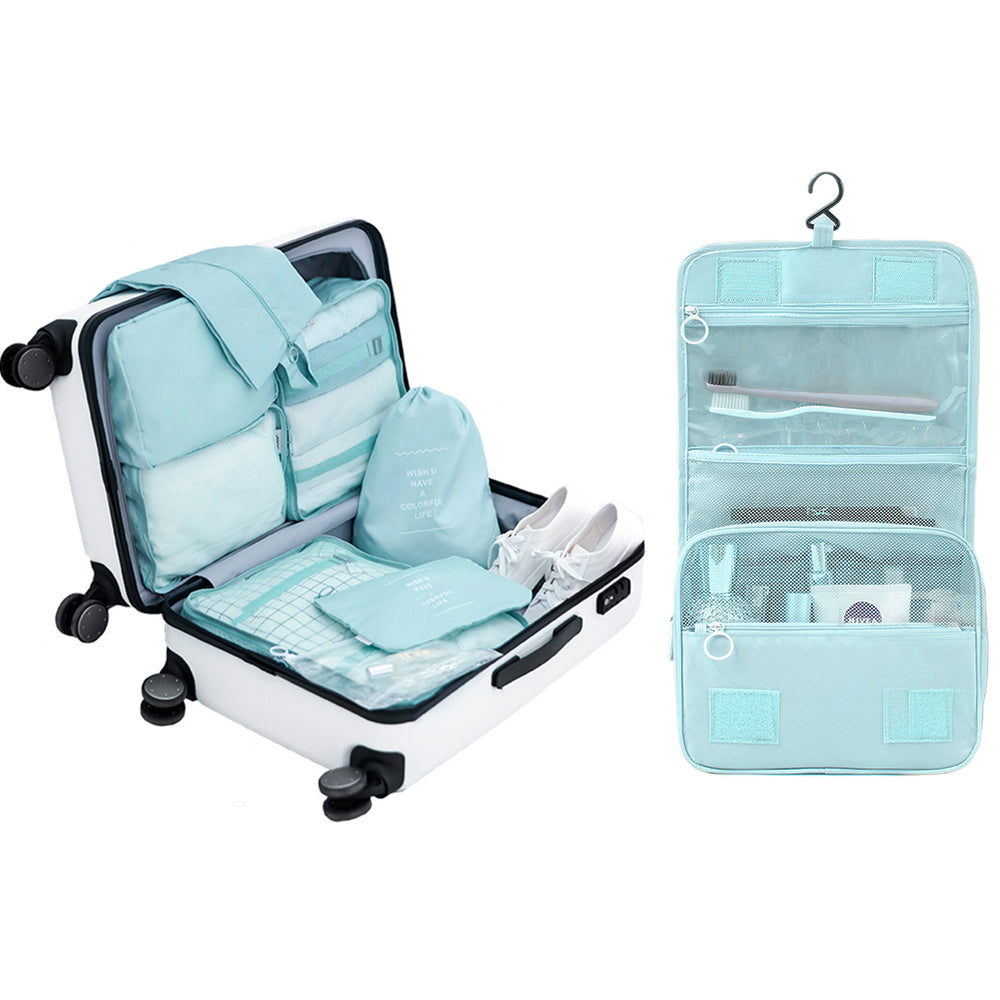 8Pcs Packing Cubes Travel Pouches Luggage Organizer Clothes Suitcase Storage Bag -Dark blue