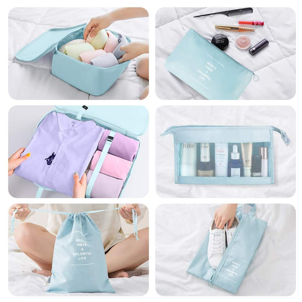 10Pcs Packing Cubes Travel Pouches Luggage Organizer Clothes Suitcase Storage Bag -Dark blue