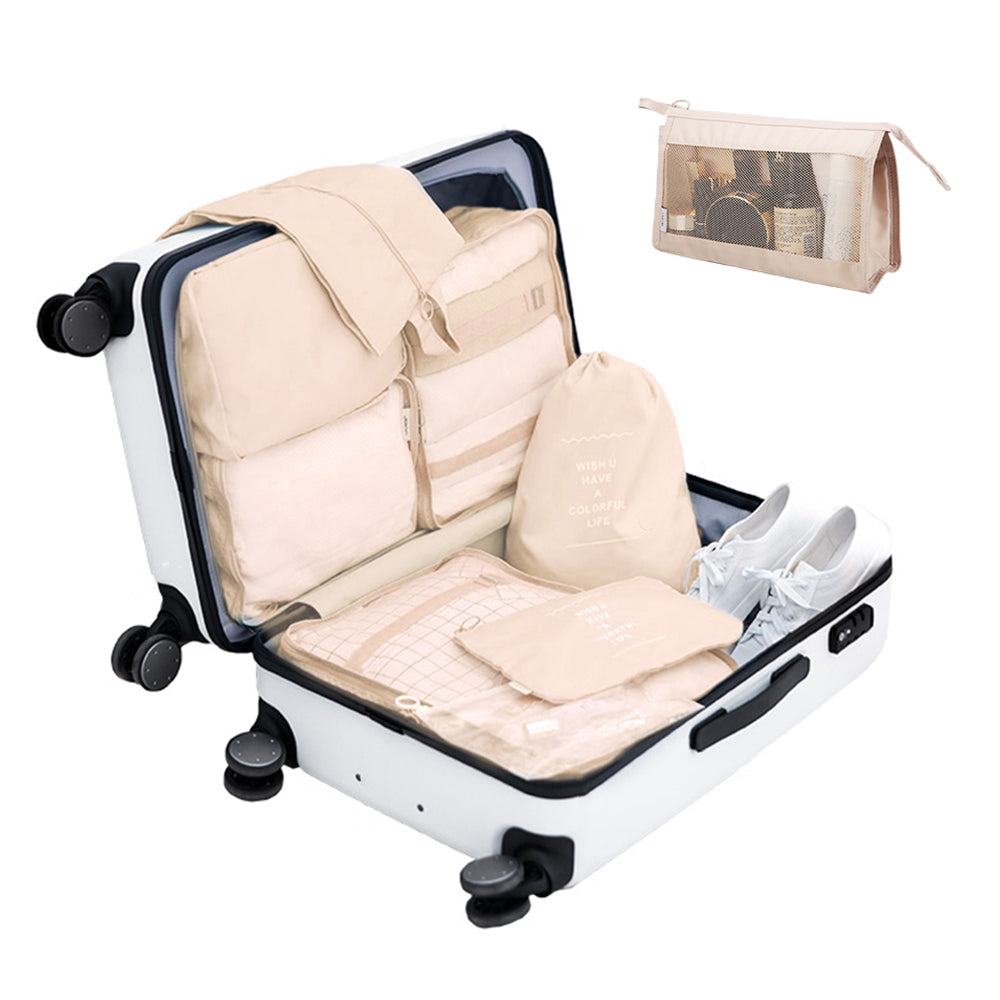 10Pcs Packing Cubes Travel Pouches Luggage Organizer Clothes Suitcase Storage Bag -Beige