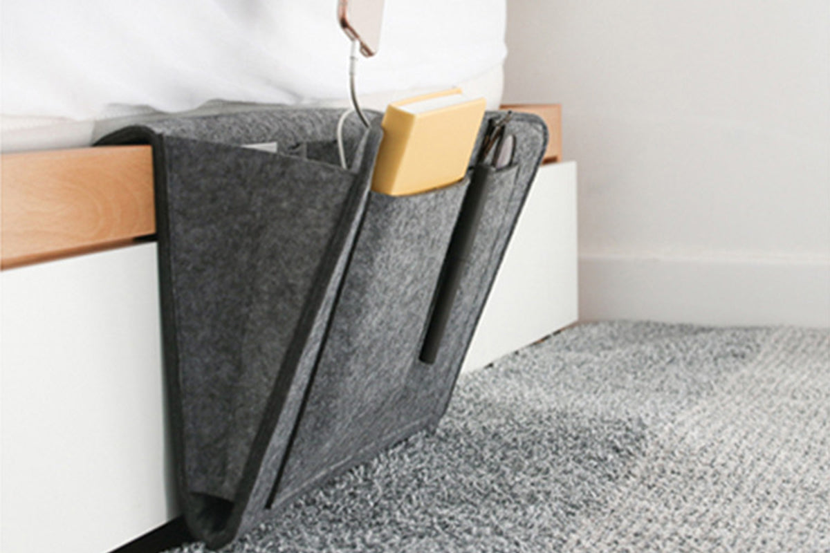 2Pcs Bed Organizer Felt Hanging Storage Bag With Tissue Box Water Bottle Pocket-Grey And Khaki