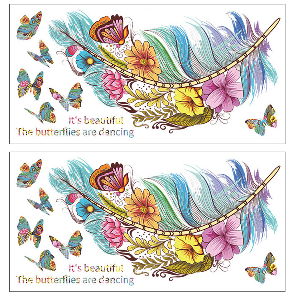 Removable Wall Decal Stickers Colourful Floral Feathers Butterfly Wall Decor