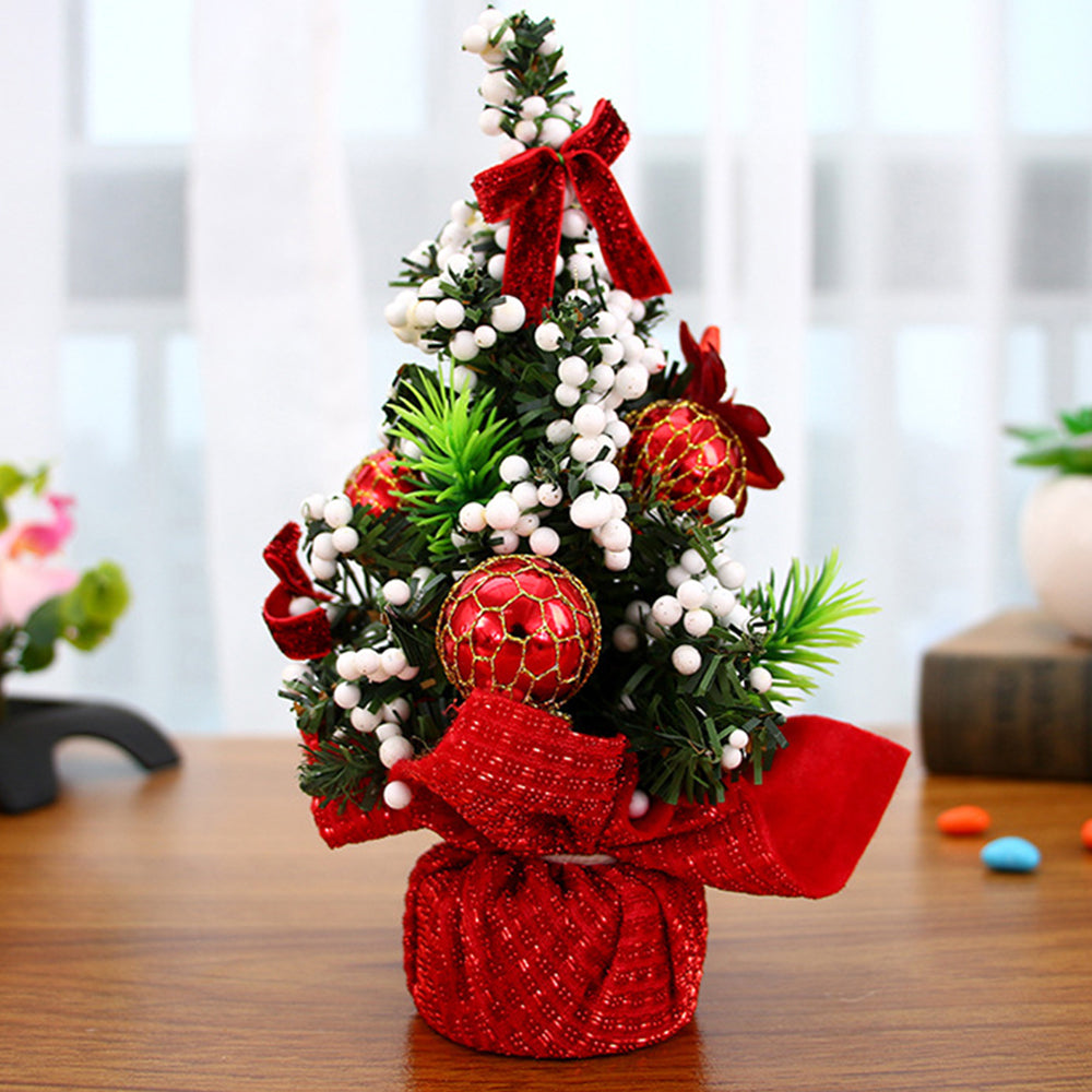 2Pcs 20cm Tabletop Mini Artificial Christmas Tree Ornaments Red Silver