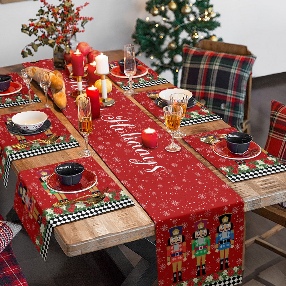Nutcrackers Table Runner Christmas Kitchen Dining Table Decoration Nutcracker Soldier Table Clothes -Style 1