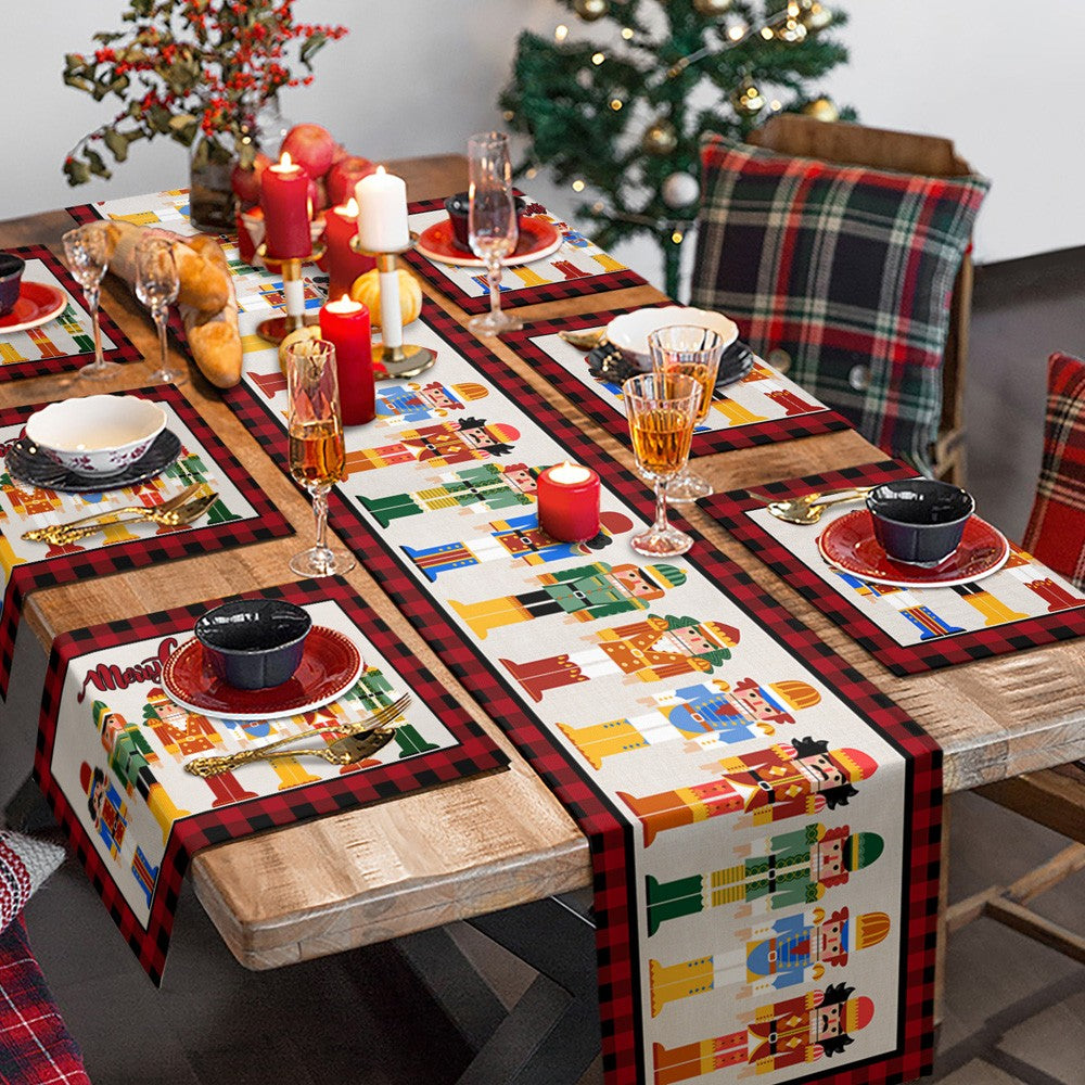 Nutcrackers Table Runner Christmas Kitchen Dining Table Decoration Nutcracker Soldier Table Clothes -Style 3