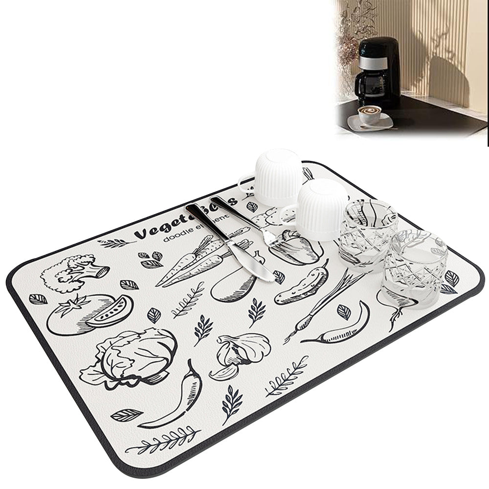 2pcs Dish Drying Mat Absorbent Quick Dry Pad for Kitchen Counter Coffee Machine Dish Rack -Grey and White