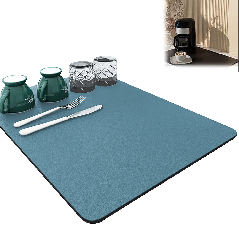 2pcs Dish Drying Mat Absorbent Quick Dry Pad for Kitchen Counter Coffee Machine Dish Rack -Grey and Navy Blue