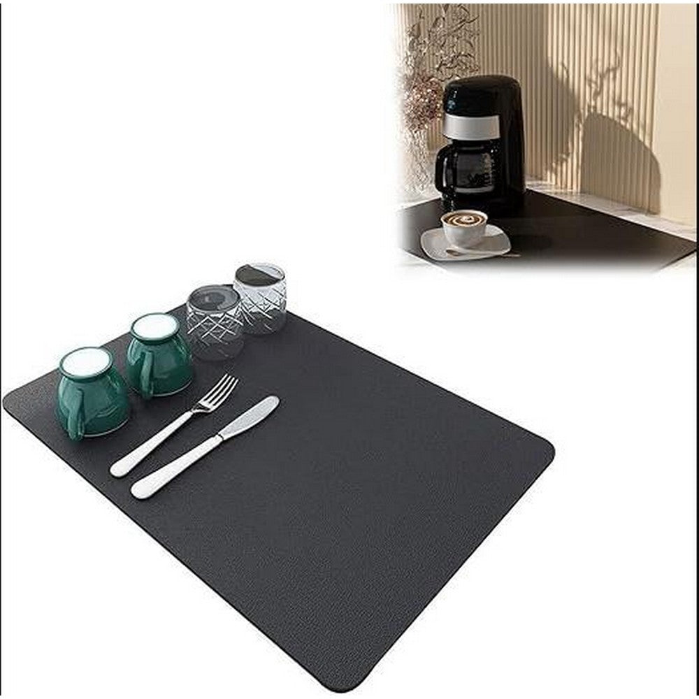 2pcs Dish Drying Mat Absorbent Quick Dry Pad for Kitchen Counter Coffee Machine Dish Rack -Grey and Navy Blue