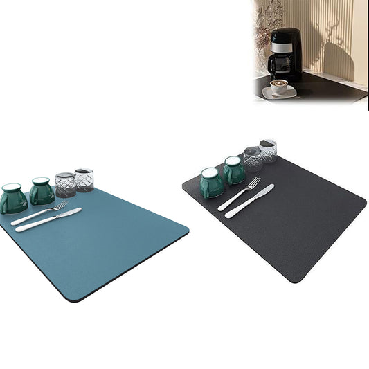 2pcs Dish Drying Mat Absorbent Quick Dry Pad for Kitchen Counter Coffee Machine Dish Rack -Grey and Navy Blue