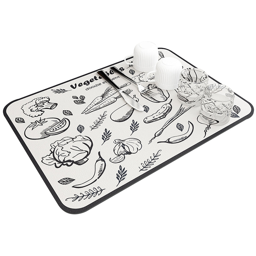 2pcs Dish Drying Mat Absorbent Quick Dry Pad for Kitchen Counter Coffee Machine Dish Rack -Grey and White