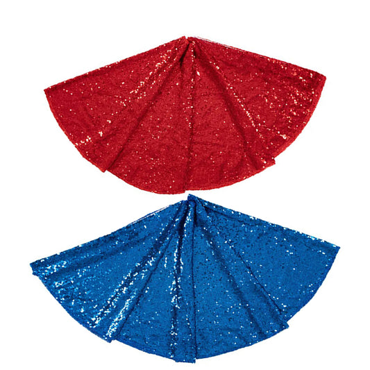 2pcs Round Christmas Tree Skirt Sparkle Sequins Xmas Tree Mats Tree Decorations for Home Decor -Blue and Red