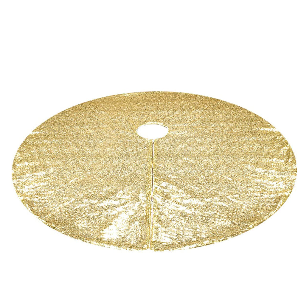 2pcs Round Christmas Tree Skirt Sparkle Sequins Xmas Tree Mats Tree Decorations for Home Decor -Gold and SilveRed