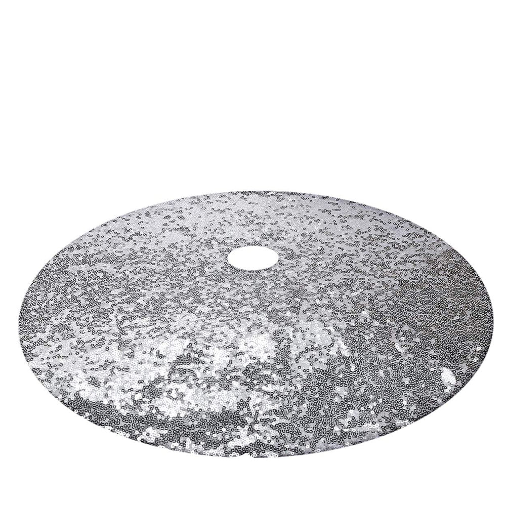 Round Christmas Tree Skirt Sparkle Sequins Xmas Tree Mats Tree Decorations for Home Decor -Silver