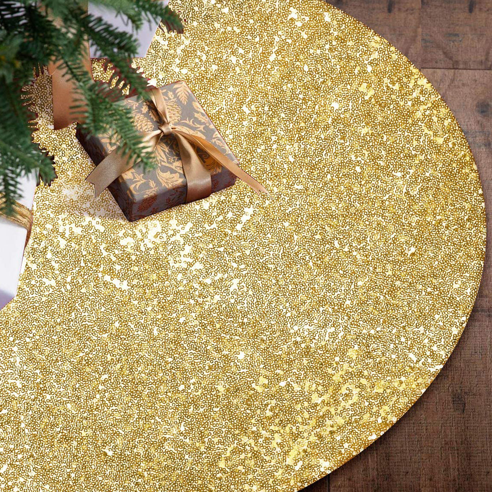 2pcs Round Christmas Tree Skirt Sparkle Sequins Xmas Tree Mats Tree Decorations for Home Decor -Gold and SilveRed