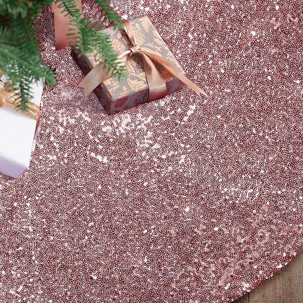 Christmas Tree Skirt Round Sparkle Sequins Xmas Tree Mat for Holiday Party Home Decorations -Rose Gold