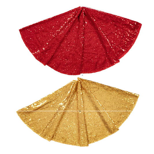 2pcs Round Christmas Tree Skirt Sparkle Sequins Xmas Tree Mats Tree Decorations for Home Decor -Gold and Red