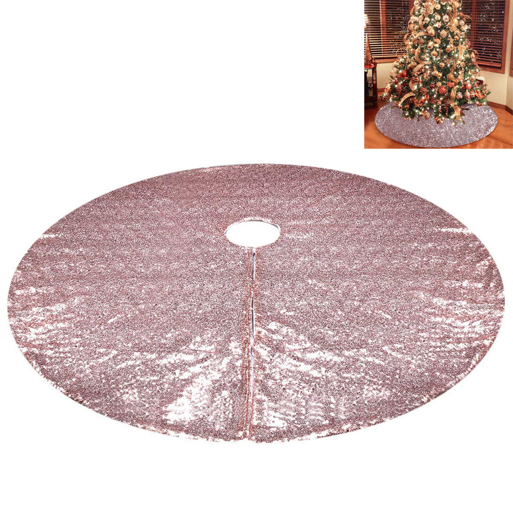 Christmas Tree Skirt Round Sparkle Sequins Xmas Tree Mat for Holiday Party Home Decorations -Rose Gold