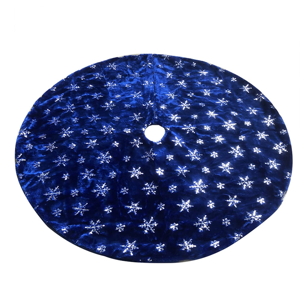 Blue Christmas Tree Skirt Plush Xmas Tree Base Cover Mat for Christmas Home Party Decorations -L