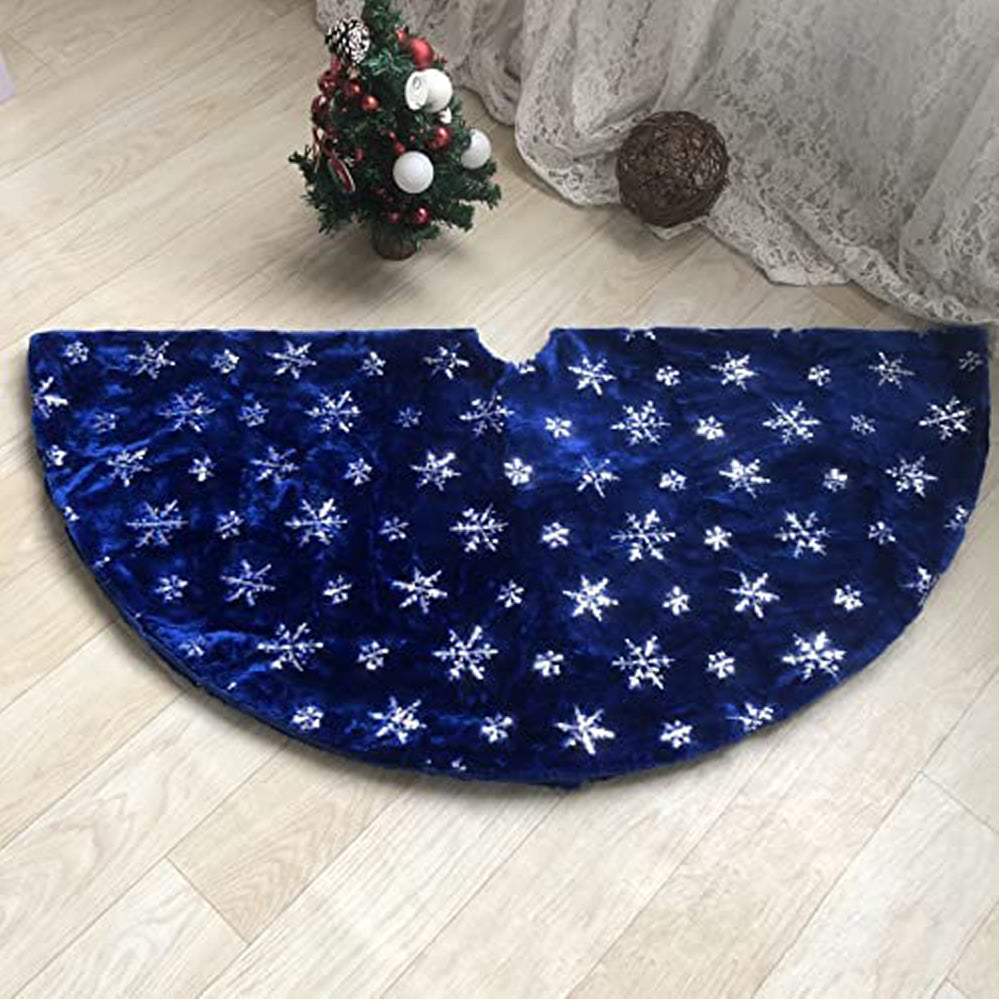 Blue Christmas Tree Skirt Plush Xmas Tree Base Cover Mat for Christmas Home Party Decorations -L