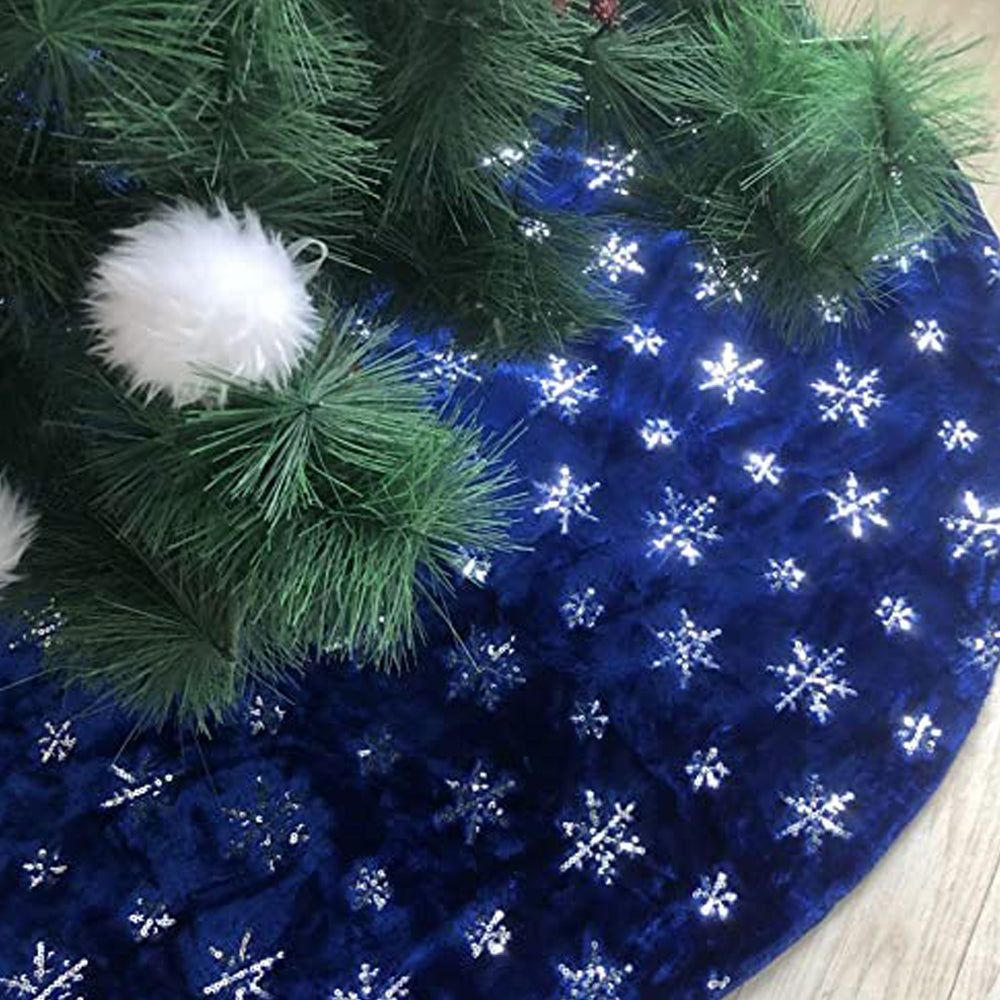 Blue Christmas Tree Skirt Plush Xmas Tree Base Cover Mat for Christmas Home Party Decorations -L