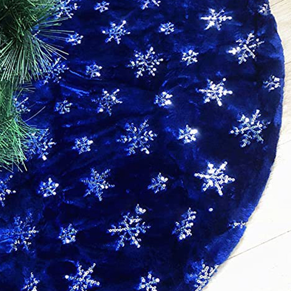Blue Christmas Tree Skirt Plush Xmas Tree Base Cover Mat for Christmas Home Party Decorations -L