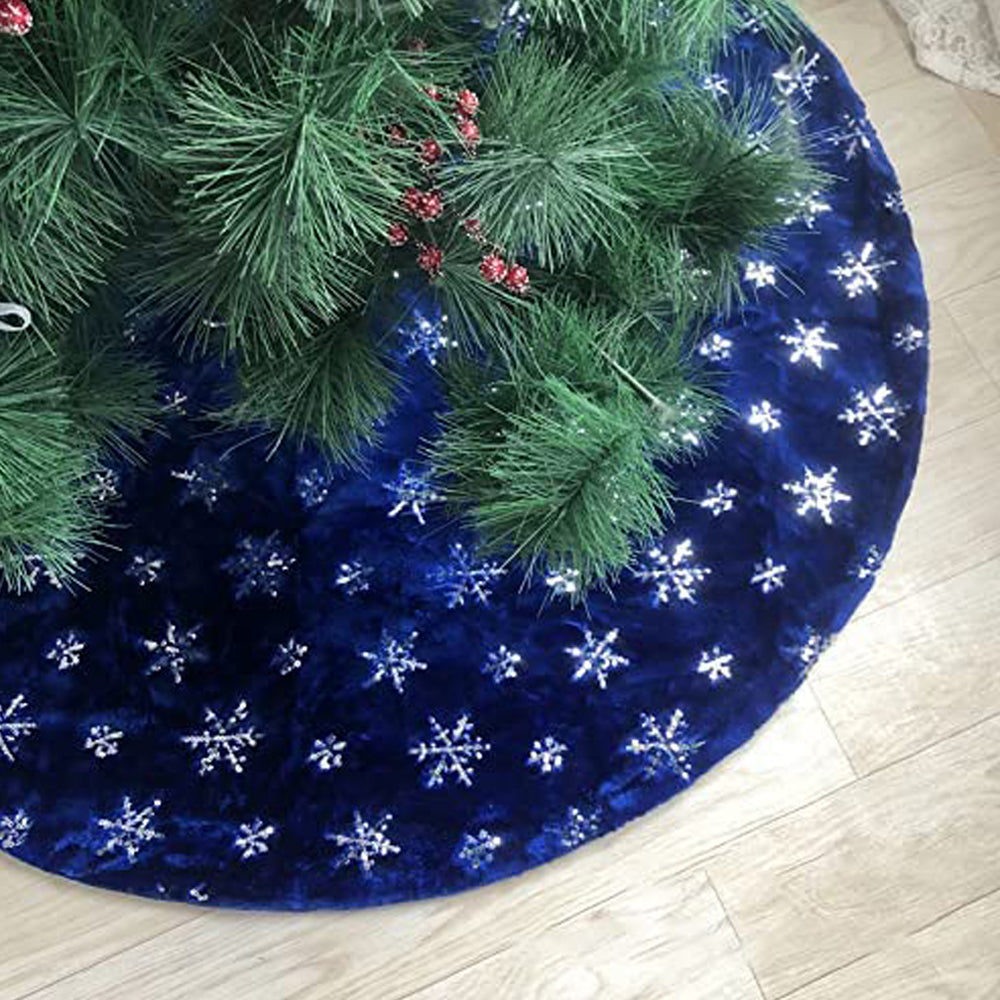 Blue Christmas Tree Skirt Plush Xmas Tree Base Cover Mat for Christmas Home Party Decorations -L