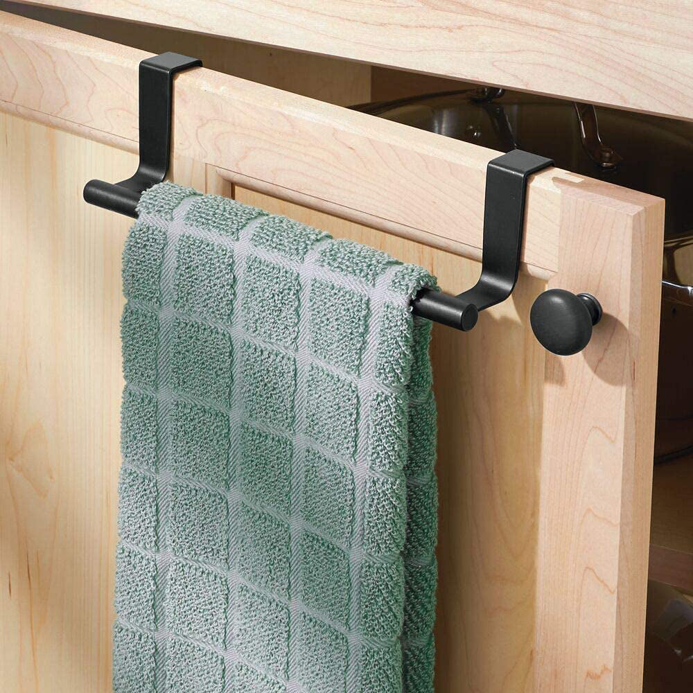 2pcs Towel Rack Stainless Steel Over Door Bar Holders Cabinet Towel Rack for Kitchen Bathroom -Black