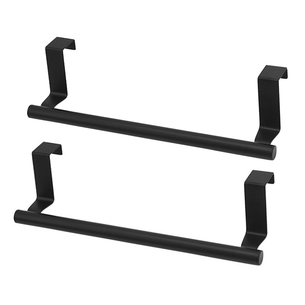 2pcs Towel Rack Stainless Steel Over Door Bar Holders Cabinet Towel Rack for Kitchen Bathroom -Black