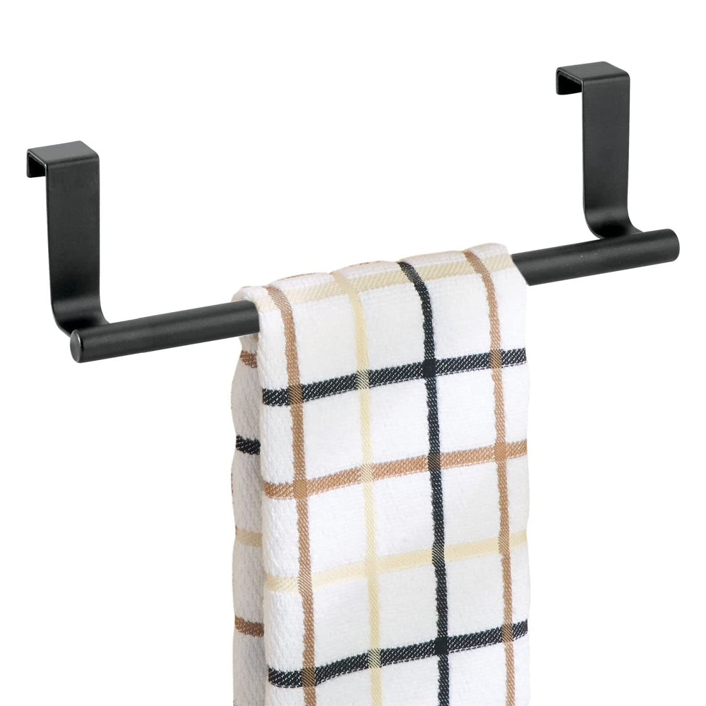 2pcs Towel Rack Stainless Steel Over Door Bar Holders Cabinet Towel Rack for Kitchen Bathroom -Black