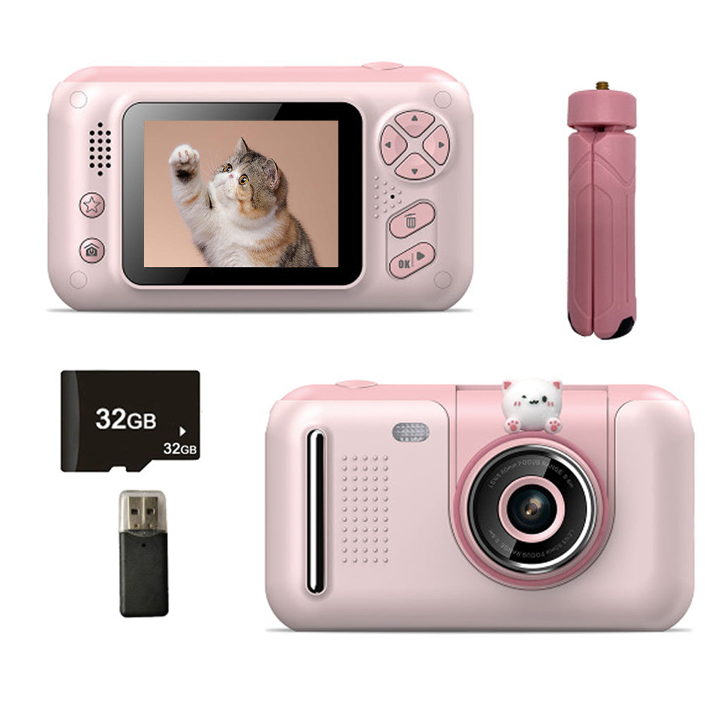 Toy Camera with Selfie Flip Lens Rechargeable HD Digital Photo Video Camera-Pink