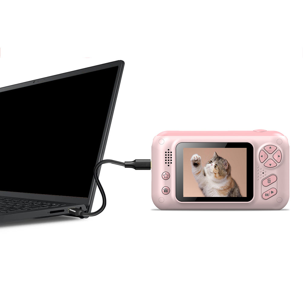 Toy Camera with Selfie Flip Lens Rechargeable HD Digital Photo Video Camera-Pink