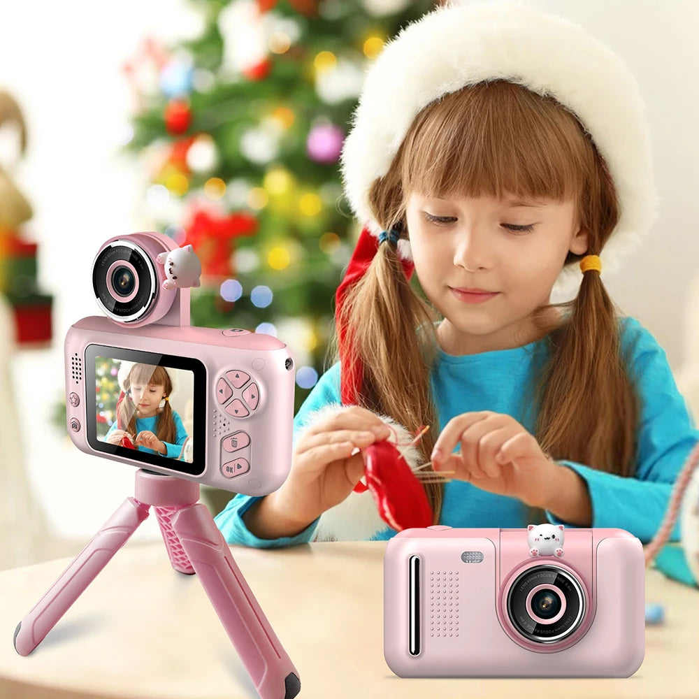 Toy Camera with Selfie Flip Lens Rechargeable HD Digital Photo Video Camera-Pink