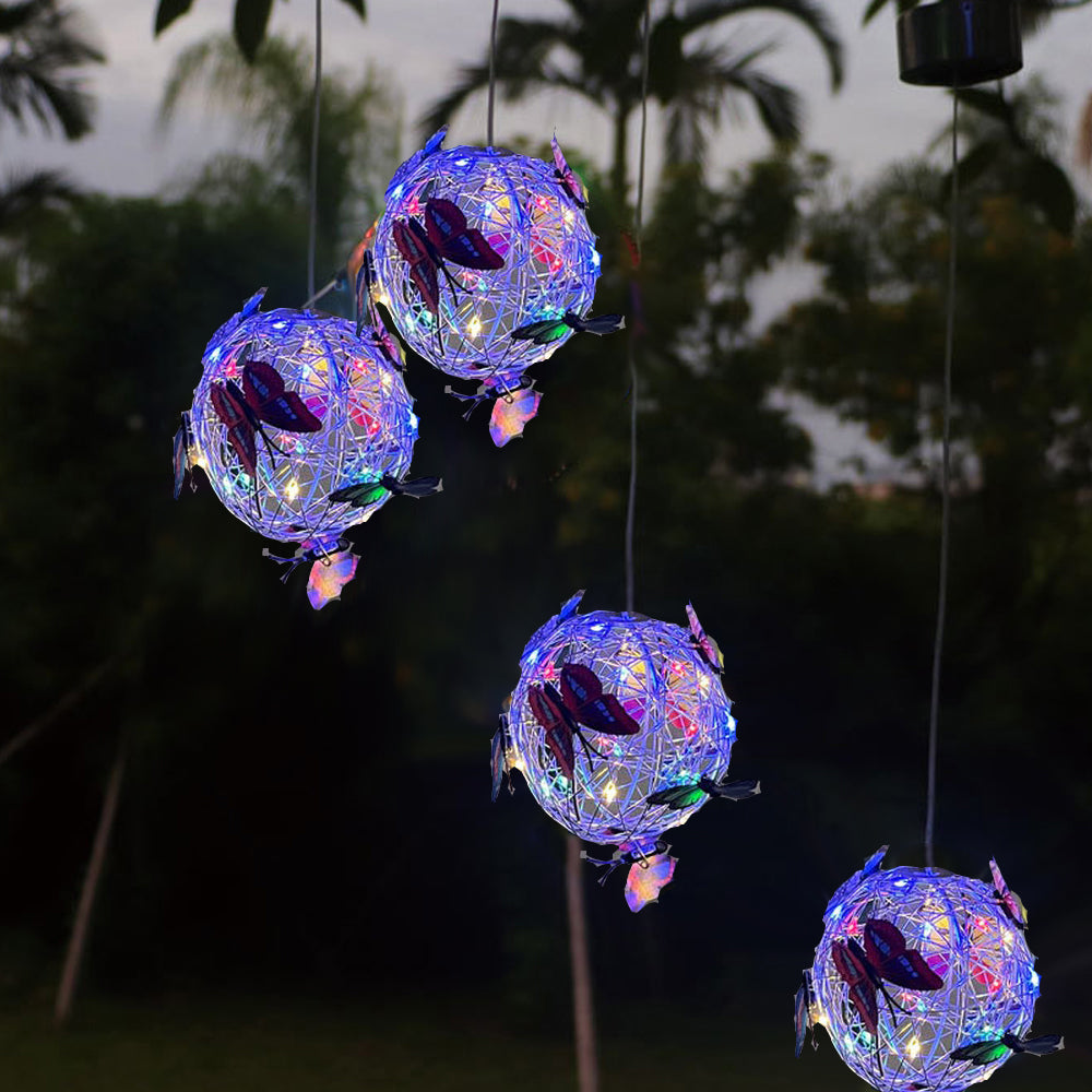 4pcs Hanging Solar Butterfly Pendant Ball Light Mesh Orb Lamp Garden Decor -White