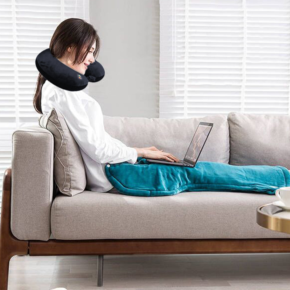 Travel U Shaped Neck Massage Pillow Vibrating Neck Pillow Neck Support Pillow for Pain Relief -Black