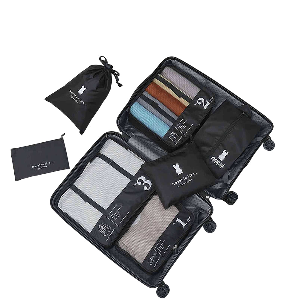 7Pcs Luggage Organiser Underwear Storage Bags Packing Cubes Travel Pouches -Black