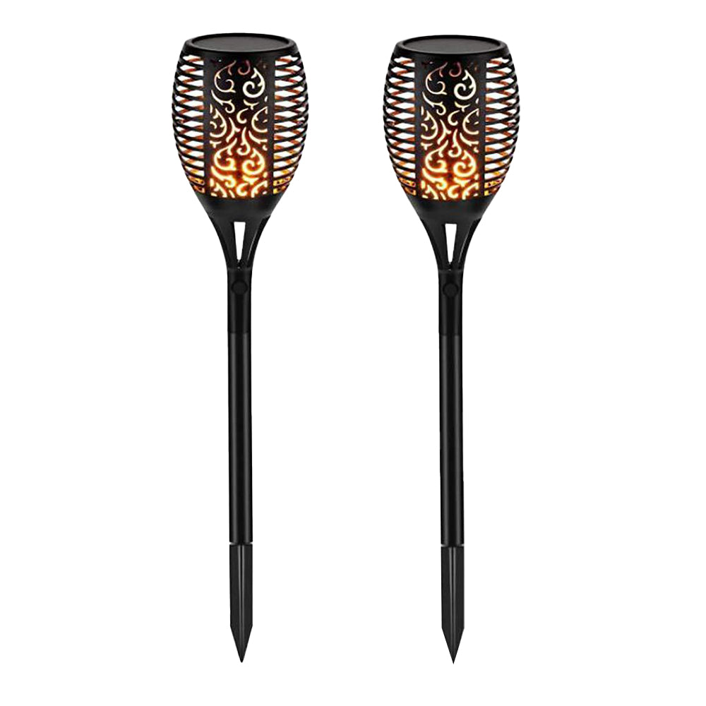 2Pcs Hollow Carved Solar Light Flickering Flames Torch Lights Patio Walkway Lamp Outdoor Garden Landscape Decor Light