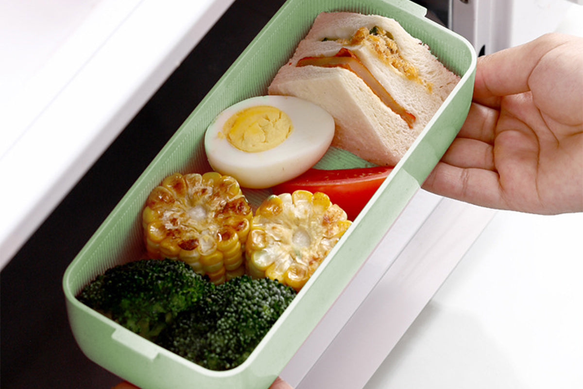 3 Layer Wheat Straw Bento Box Students Lunch Box Eco Friendly Leakproof 900ml Food Container Lunch Box with Compartment-Green