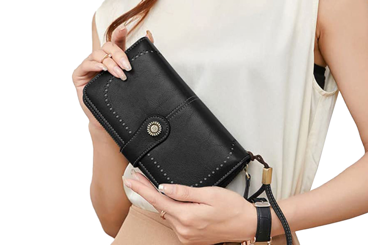 Wallet with Money Clip RFID Blocking Minimalist PU Leather for men women-Black